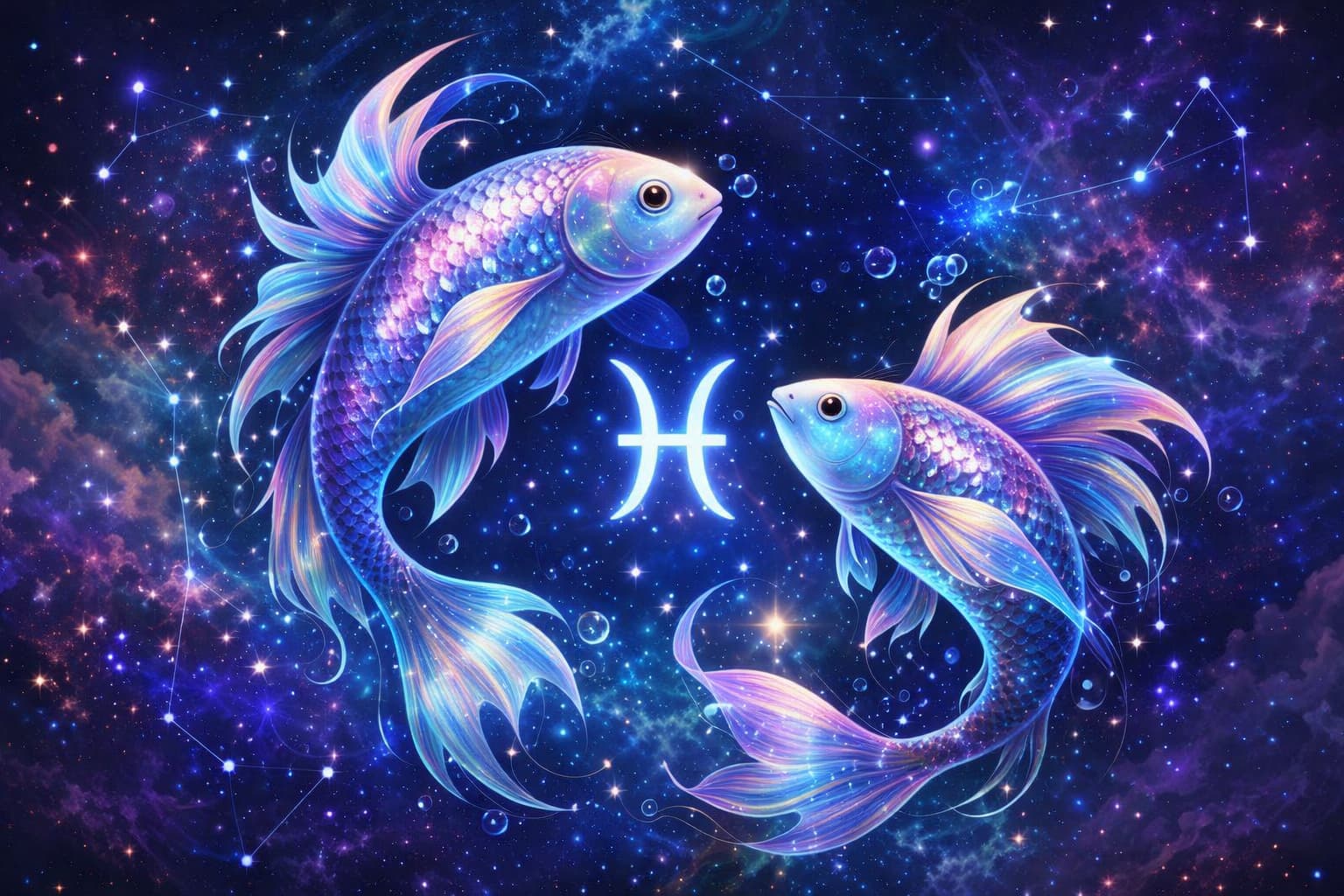 znamení Ryby – astrologická ilustrace dvou ryb symbolizující intuici, empatii a duchovní hloubku