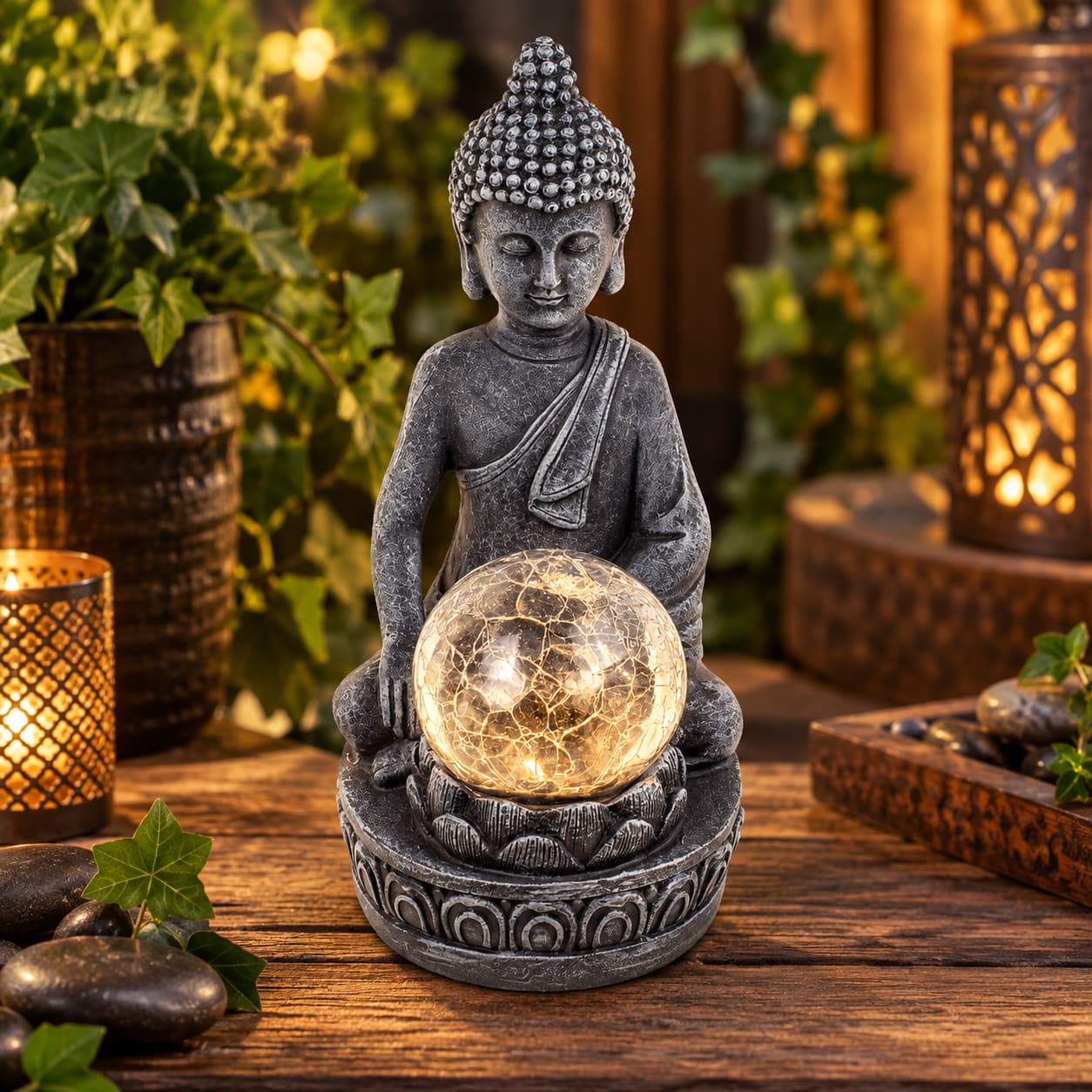 4120 Zahradní dekorace - Buddha solární