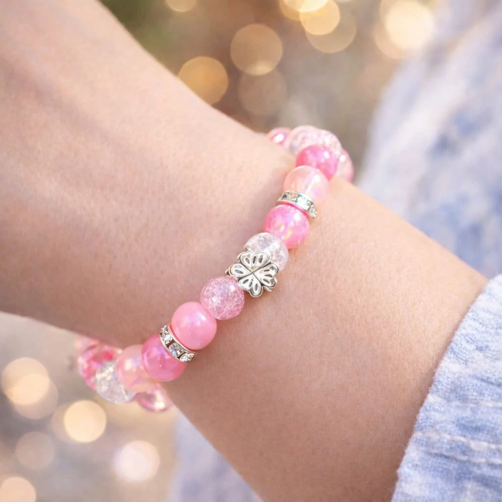 3703 Náramek pro paní učitelku se čtyřlístkem – růžový