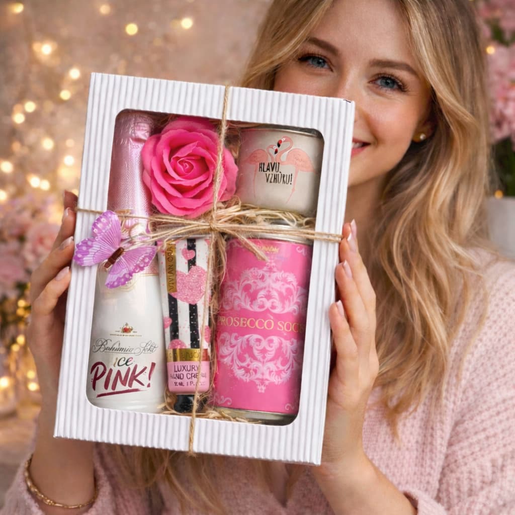 3138 Dárkový balíček pro ženy „Pinkni se!“ – prosecco, hrneček, ponožky
