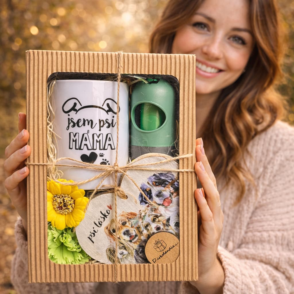 3458 Dárkový balíček pro psí mámu – hrnek „Jsem psí máma“, doplňky pro pejskaře