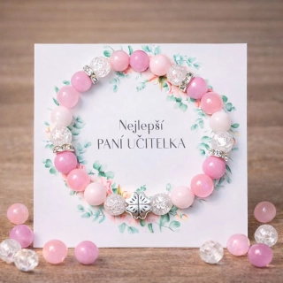 3703 Náramek pro paní učitelku se čtyřlístkem – růžový