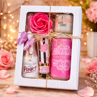 3138 Dárkový balíček pro ženy „Pinkni se!“ – prosecco, hrneček, ponožky