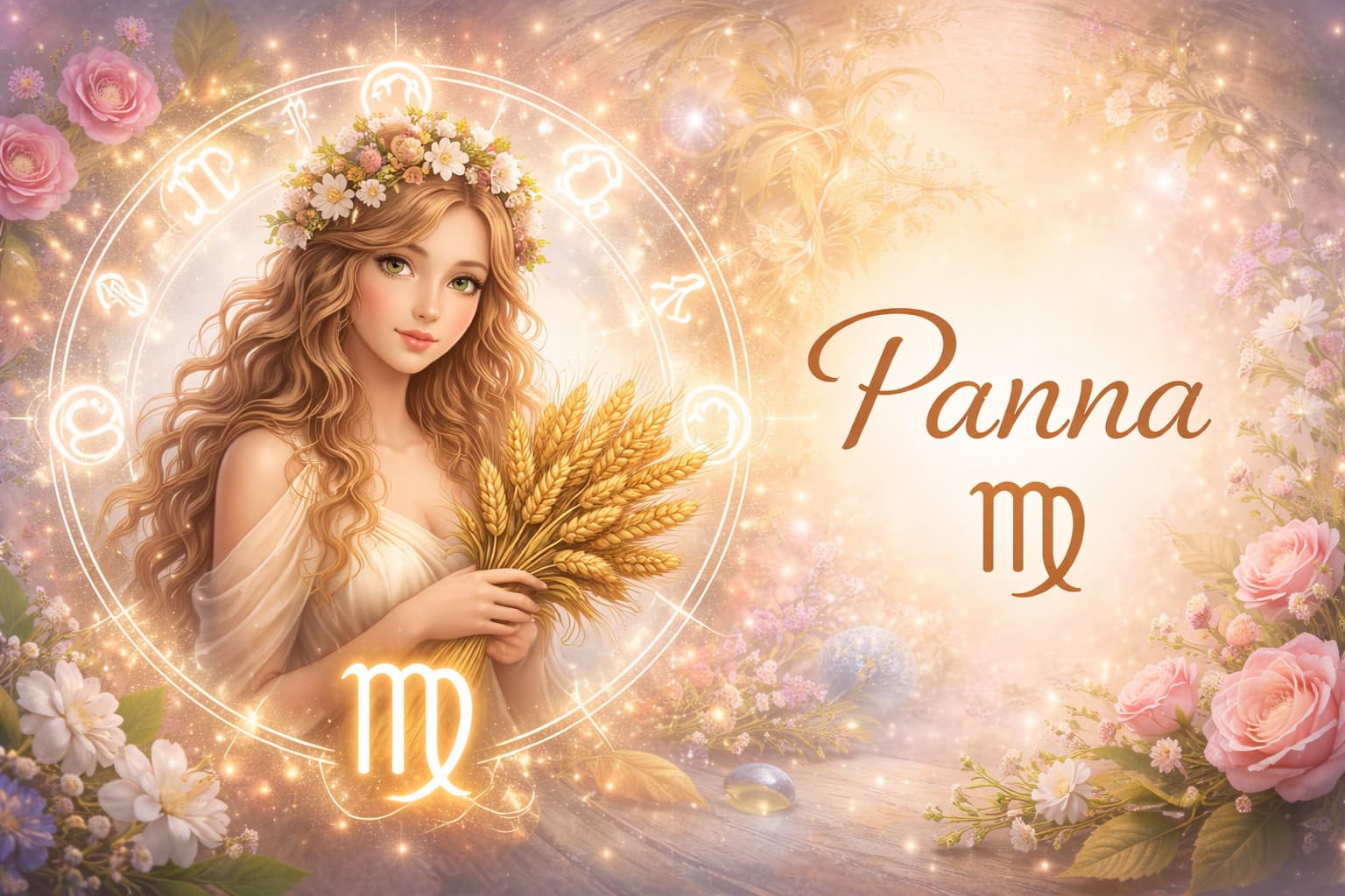 znamení Panna – astrologický symbol a jemná ilustrace vyjadřující praktičnost, pořádek a povahu zemského znamení